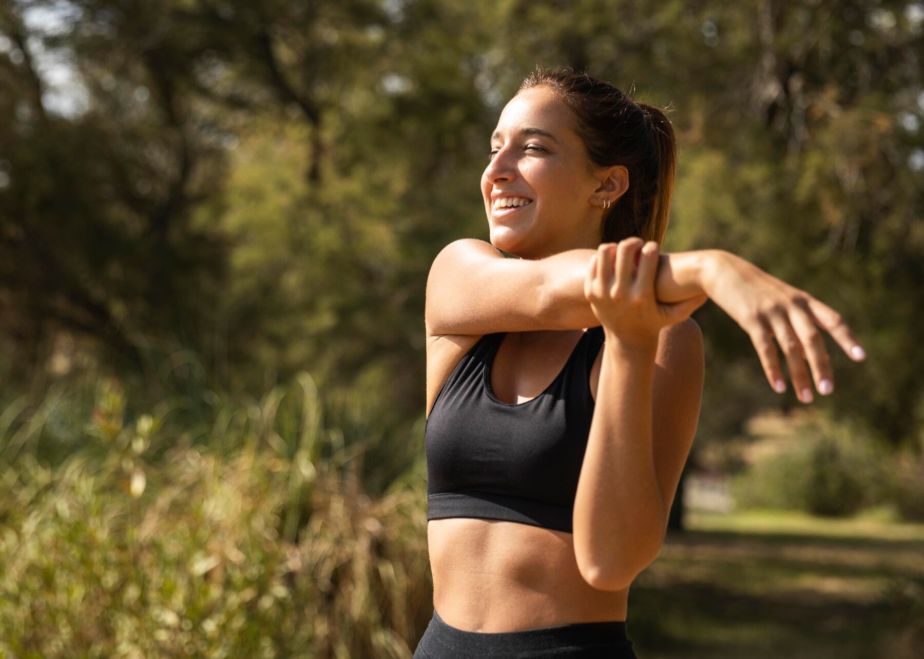 smiley-woman-stretching